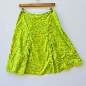 Pura Vida Women 6 Tropical Resort Floral Skirt A-Line Green Yellow Cotton Casual